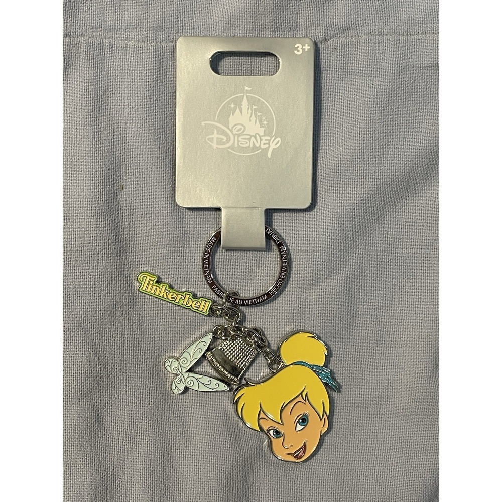 NEW Walt Disney Parks - Peter Pan - Tinker Bell Metal Keychain w/ 3 Charms